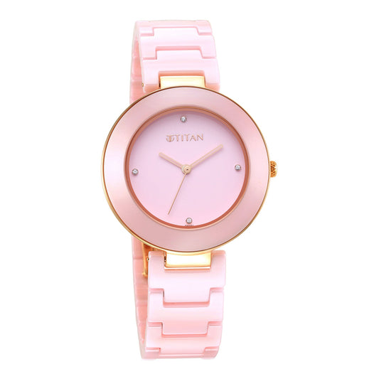 Titan Purple CeramicsPink Dial Analog Ceramic Strap watch for Women
