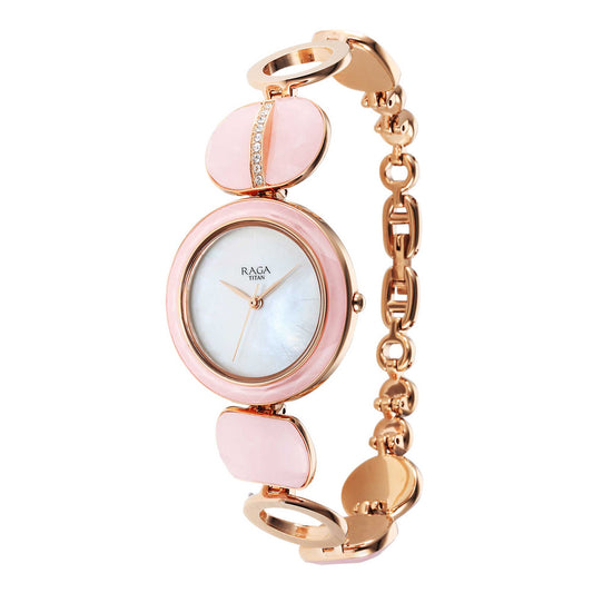 Titan Raga New You Quartz Analog Mother Of Pearl Dial Metal Strap Watch for Women