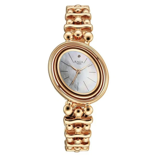 Titan Raga Glimmers Quartz Analog Mother of Pearl Dial Rose Gold Metal Strap Watch For Women