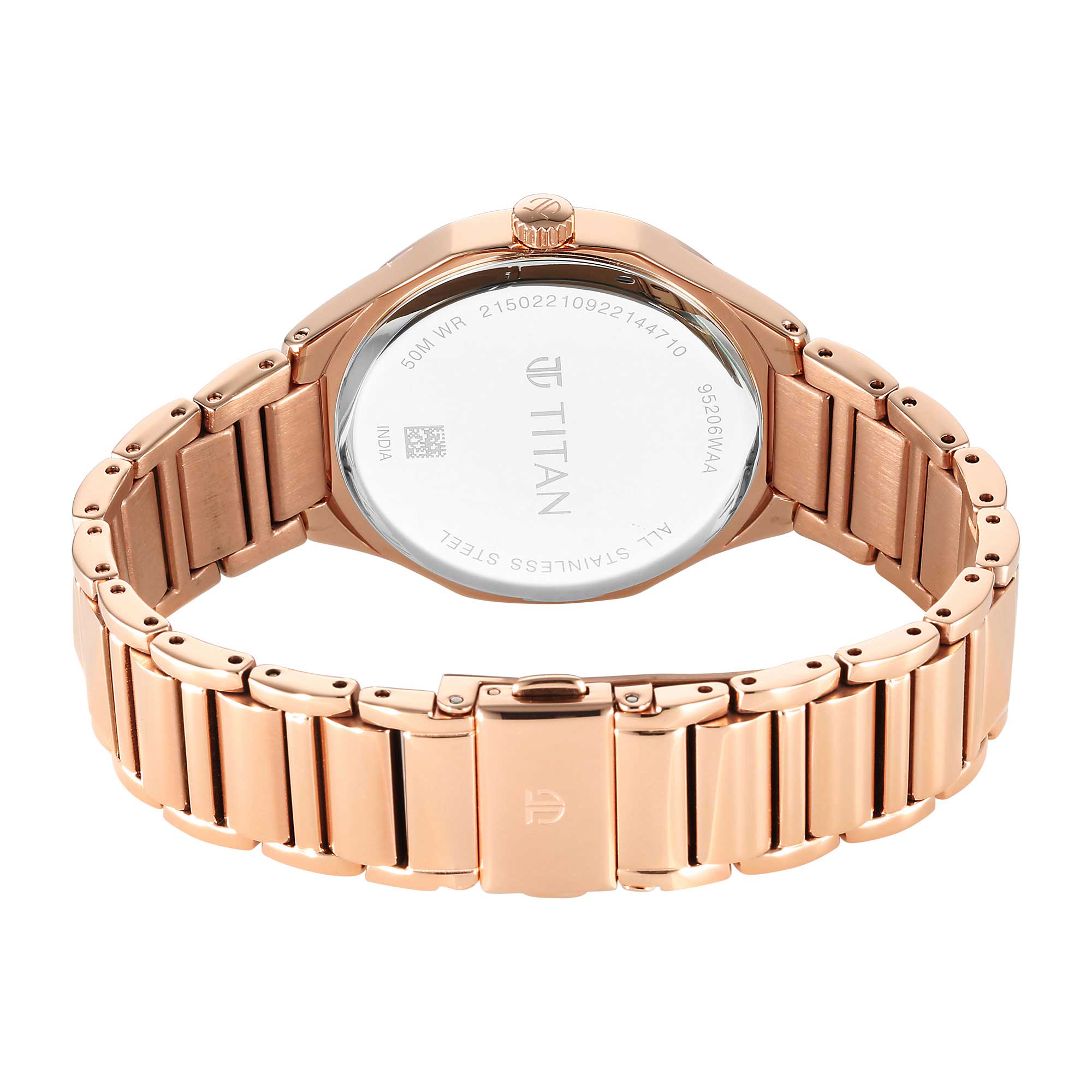 Titan Purple Glitz Rose Gold Dial Analog Stainless Steel Strap Watch for Women