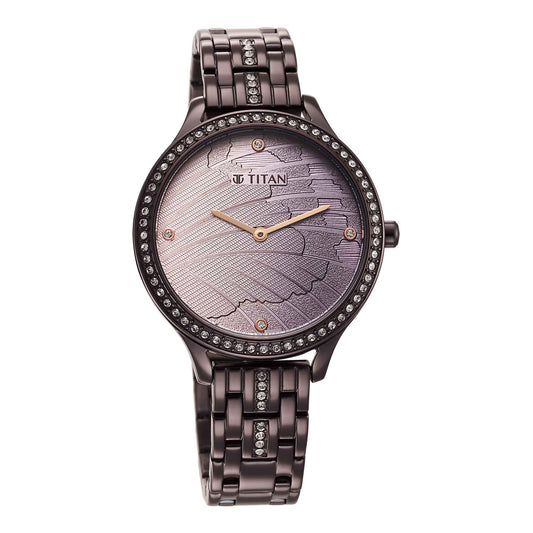 Titan Glitz Purple Dial Analog Stainless Steel Strap Watch for Women