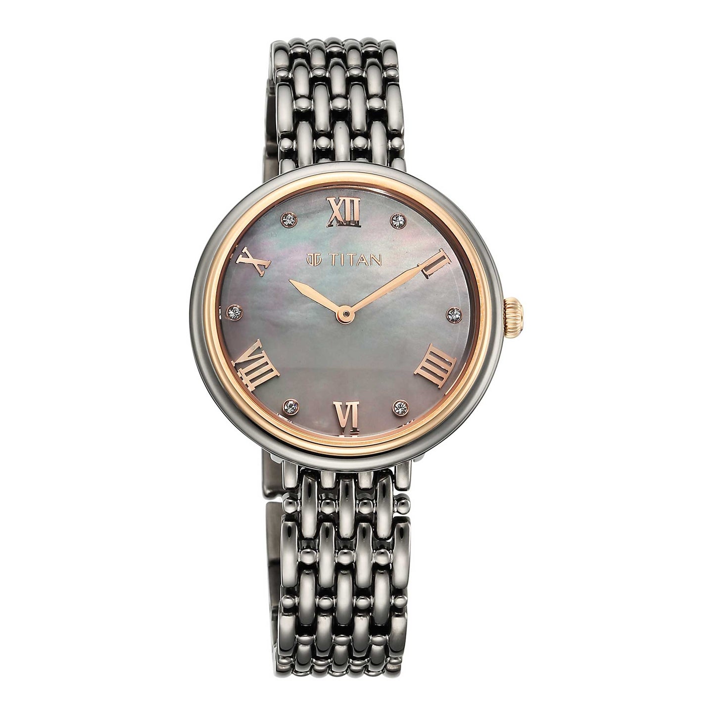 Titan Aura Quartz Analog Titanium Mother of Pearl Dial Titanium Stainless Steel Strap Watch for Women