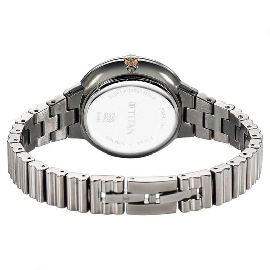 Titan Aura Quartz Analog Purple Dial Stainless Steel Strap Watch for Women