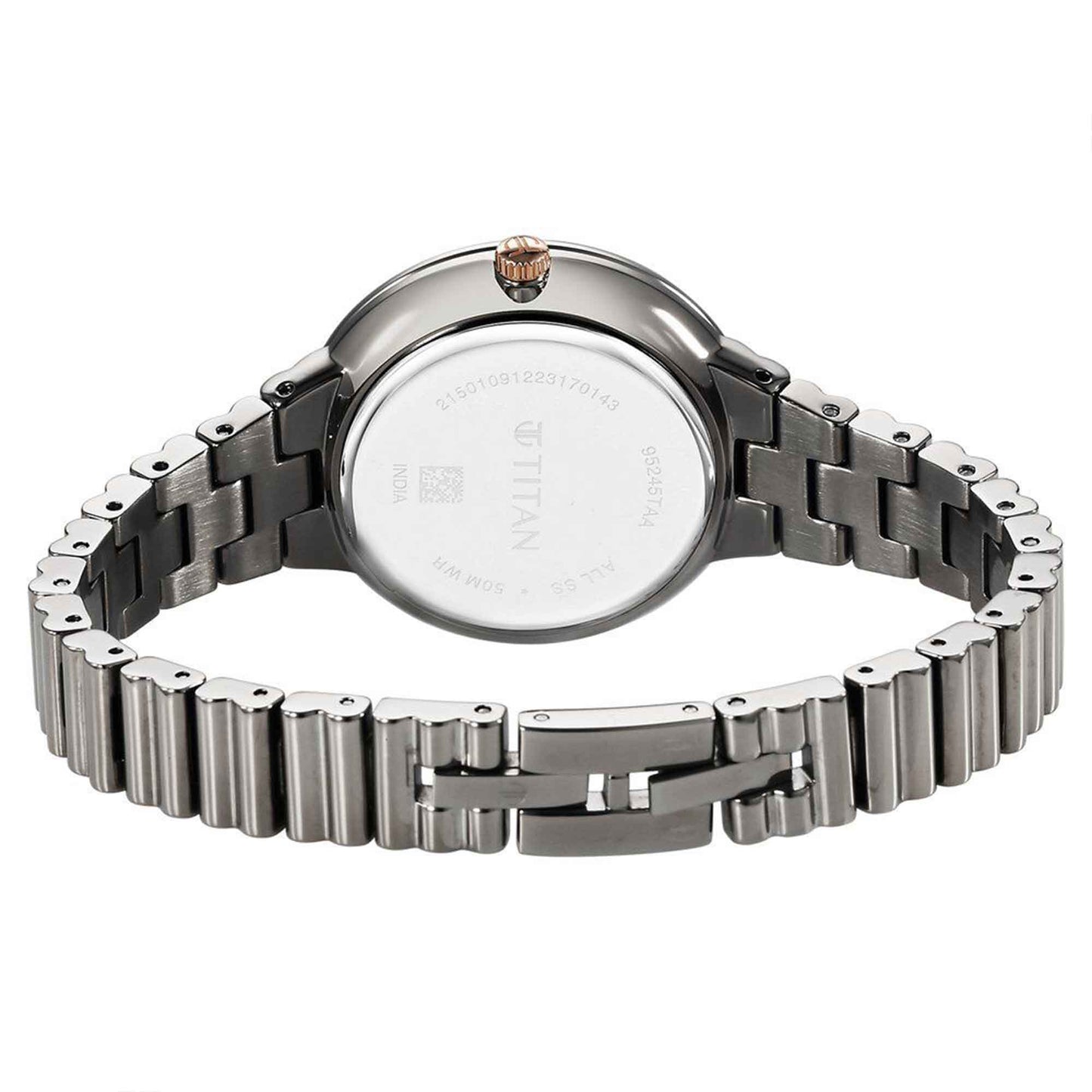 Titan Aura Quartz Analog Grey Dial Stainless Steel Strap Watch for Women
