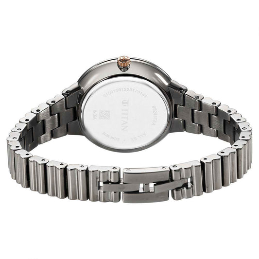 Titan Aura Quartz Analog Grey Dial Stainless Steel Strap Watch for Women