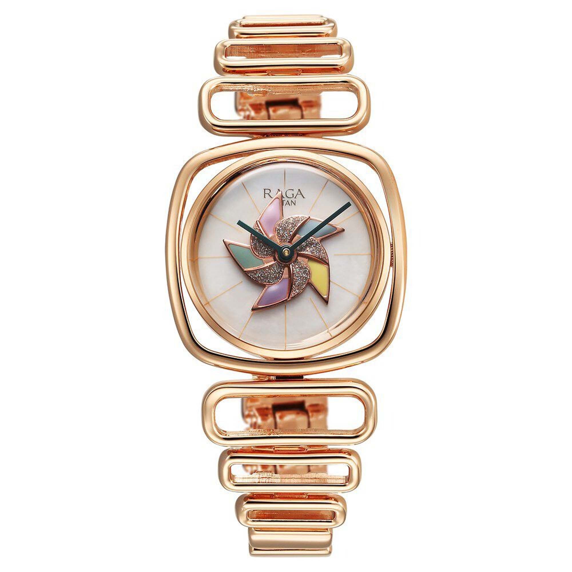 Titan Raga Memoirs Pinwheel Quartz Analog Mother of Pearl Dial With Rose Gold Color Metal Strap Watch For Women