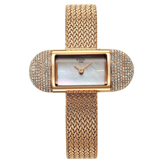 Titan Raga Memoirs Analog Mother Of Pearl Dial With Rose Gold Metal Strap Watch For Women