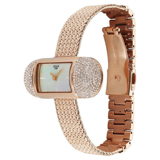 Titan Raga Memoirs Analog Mother Of Pearl Dial With Rose Gold Metal Strap Watch For Women