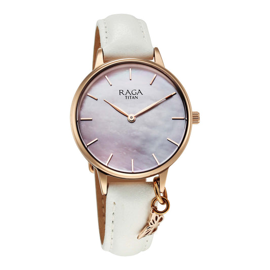 Titan Raga Showstopper Quartz Analog Mother Of Pearl Dial Metal Strap Watch For Women