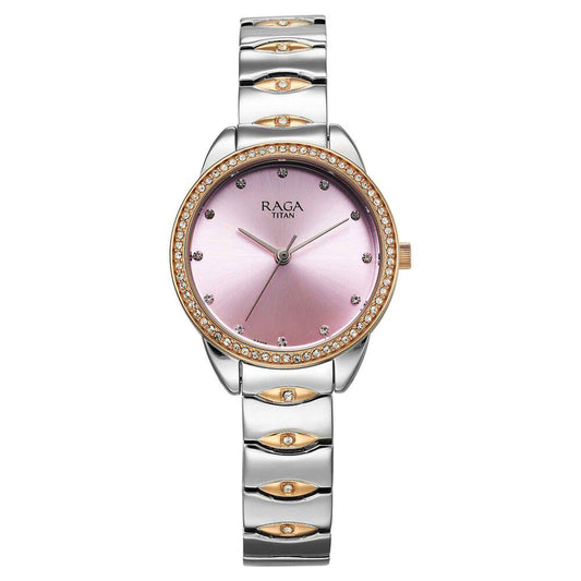 Titan Raga Showstopper Quartz Analog Purple Dial Two Toned Metal Strap Watch For Women