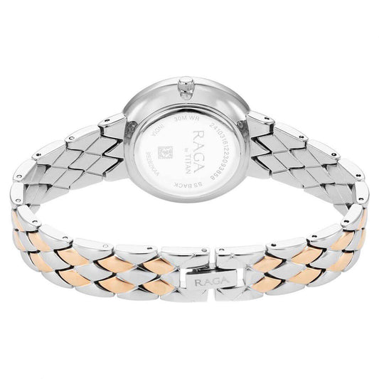 Titan Raga Showstopper Quartz Analog Silver Round Dial Two Toned Metal Strap Watch For Women