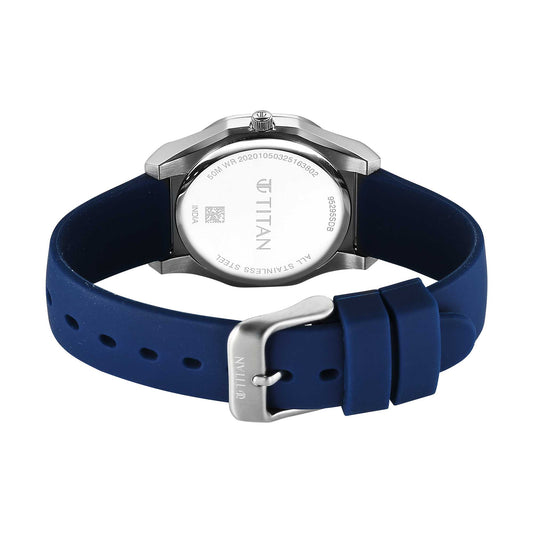Titan White Round Dial Blue Strap Watch For LAD