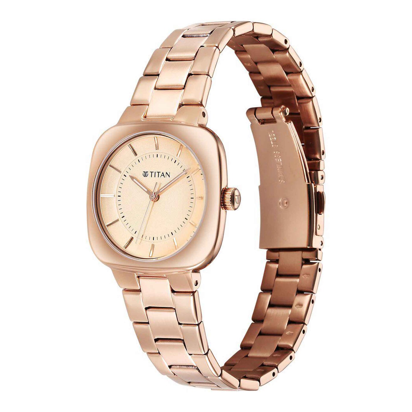 Titan Horizon Quartz Analog Rose Gold Dial Stainless Steel Strap Watch For Women