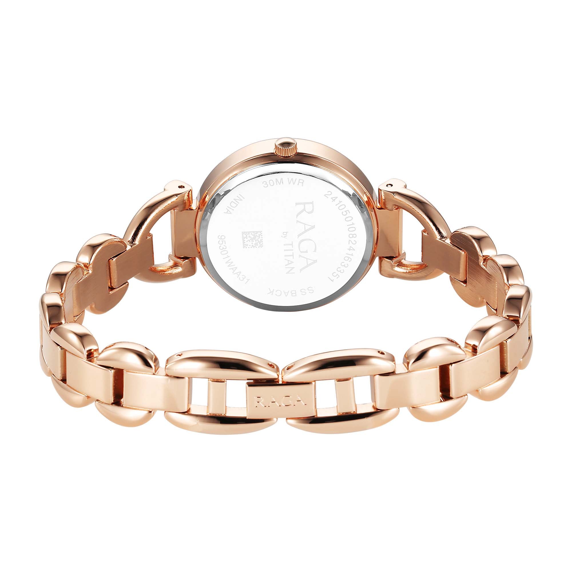 Titan Raga Showstopper 2.0 Quartz Analog Red Dial Rose Gold Color Stainless Steel Strap Watch For Women