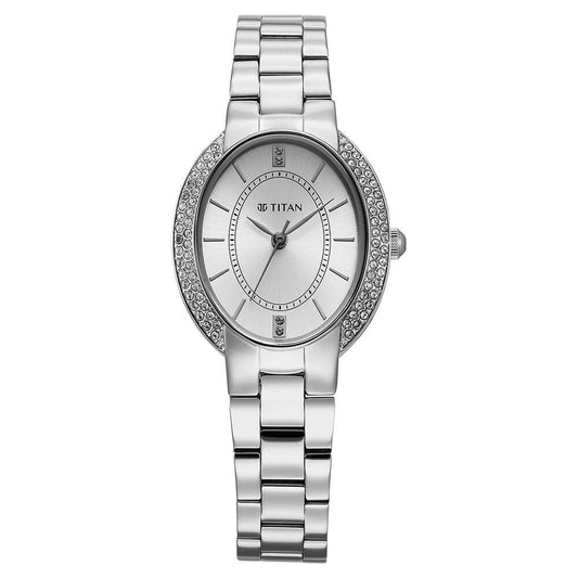 Titan Metro Quartz Analog Silver Dial Stainless Steel Strap Watch For Women