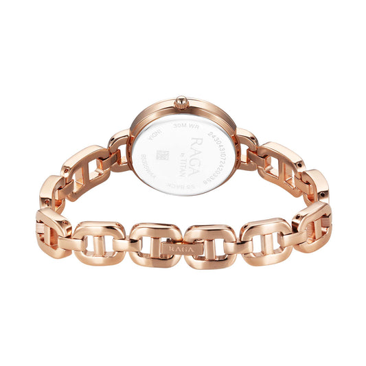 Titan Raga Showstopper Quartz Analog Rose Gold Dial Metal Strap Watch For Women