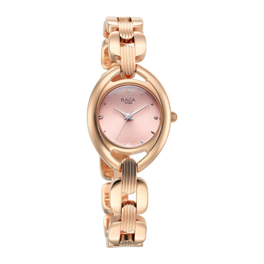 Titan Raga Showstopper Quartz Analog Pink Dial Metal Strap Watch For Women