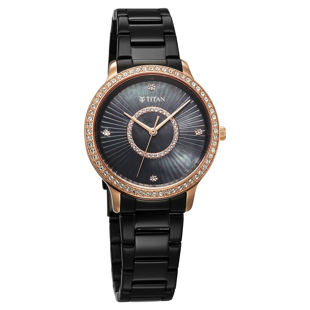 Titan Glamour Quartz Analog Black Dial Black Stainless Steel Strap Watch For Women