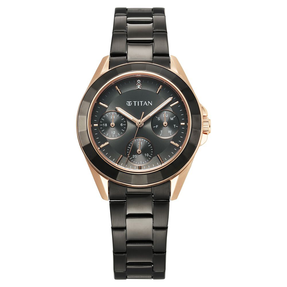 Titan Glamour Quartz Multifunction Grey Dial Grey Stainless Steel Strap Watch For Women