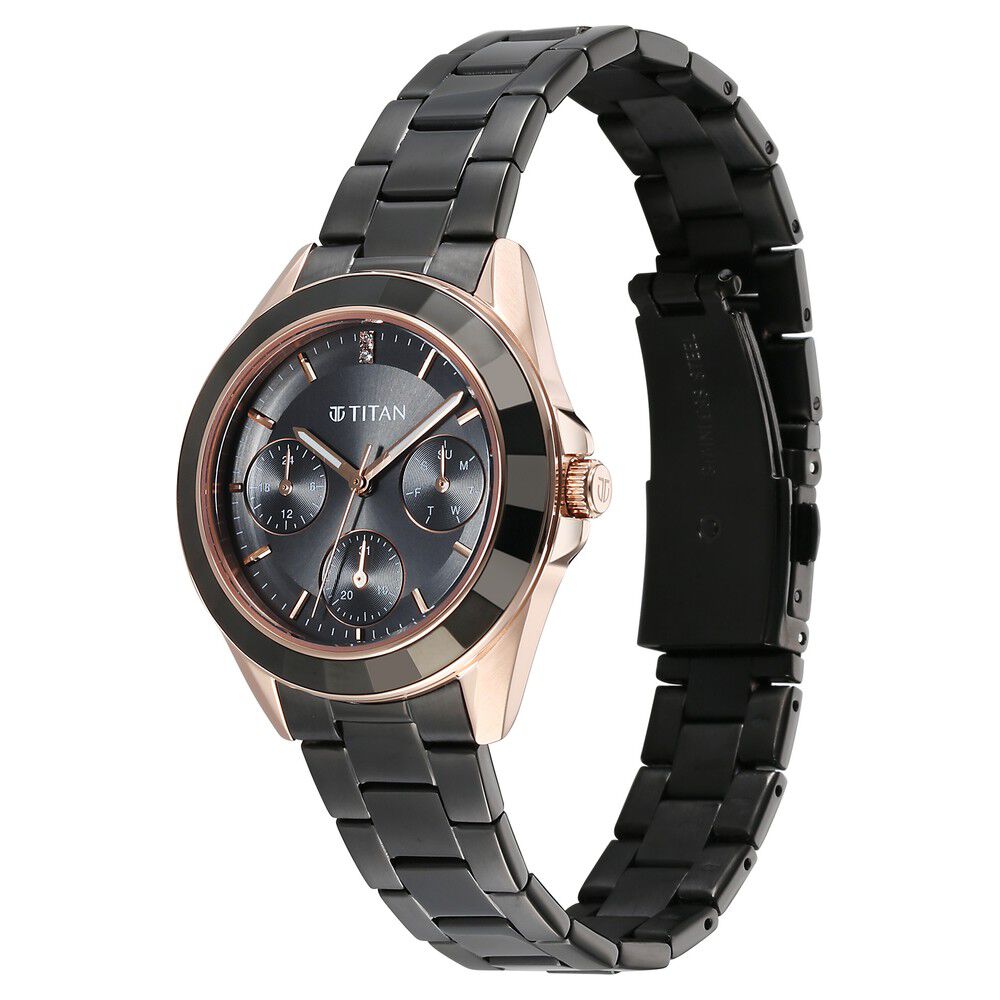 Titan Glamour Quartz Multifunction Grey Dial Grey Stainless Steel Strap Watch For Women