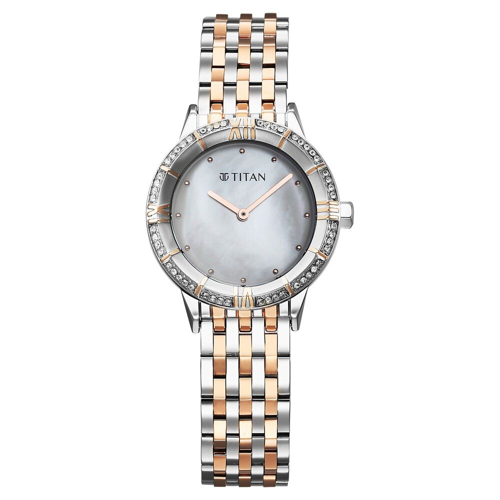 Titan Glamour Quartz Analog Mother Of Pearl Dial Two Toned Stainless Steel Strap Watch For Women