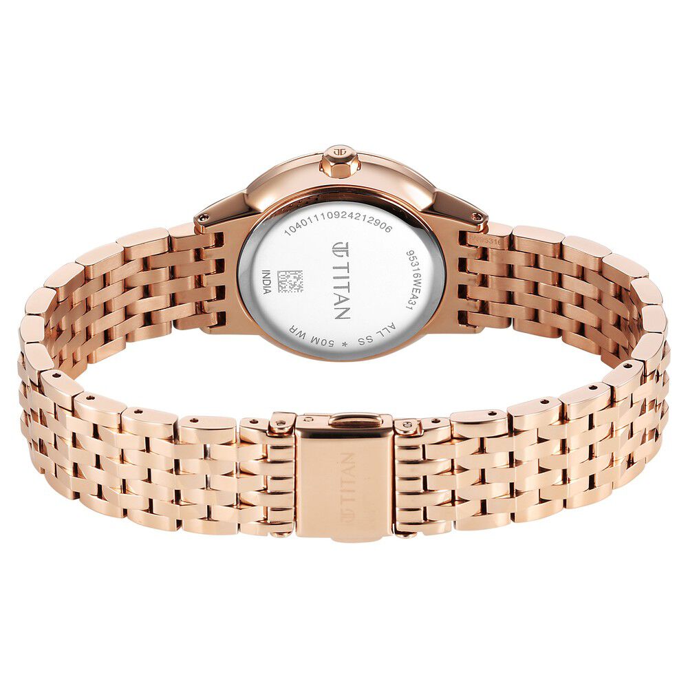 Titan Glamour Quartz Analog Mother Of Pearl Dial Rose Gold Stainless Steel Strap Watch For Women