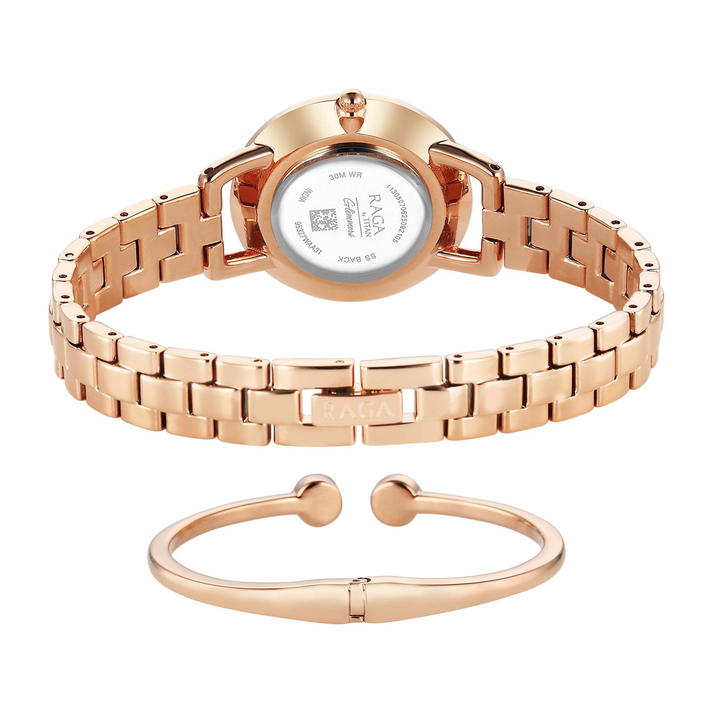 Titan Raga Glimmers Red MOP Round Dial Brass Strap Watch For Women