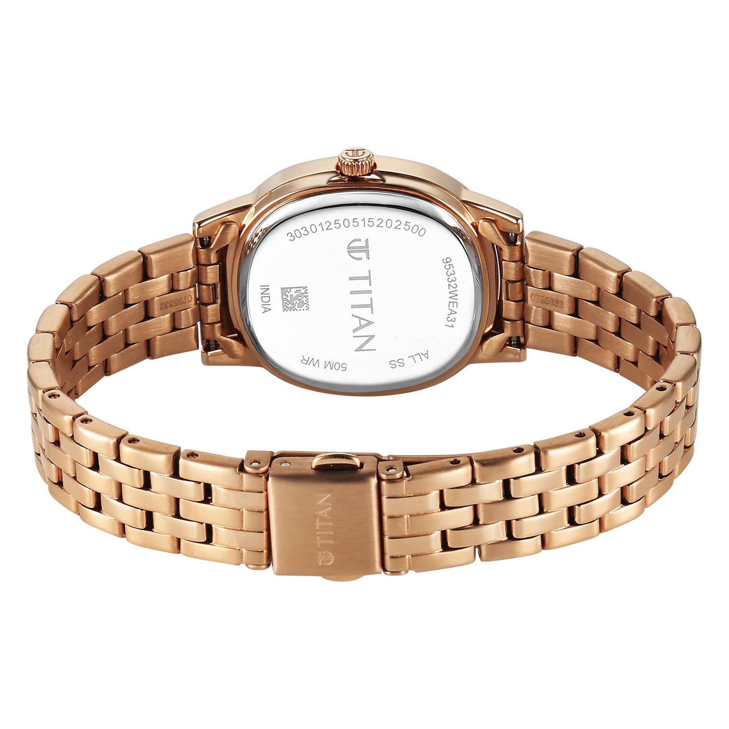 Titan Purple Oro Time Quartz Brown Dial Rose Gold Strap Watch For Ladies