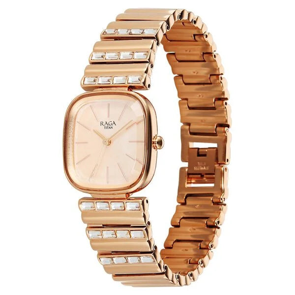 Titan Raga Glimmers Quartz Analog Rose Gold Dial Rose Gold Metal Strap Watch For Women
