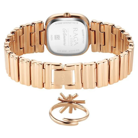 Titan Raga Glimmers Quartz Analog Rose Gold Dial Rose Gold Metal Strap Watch For Women