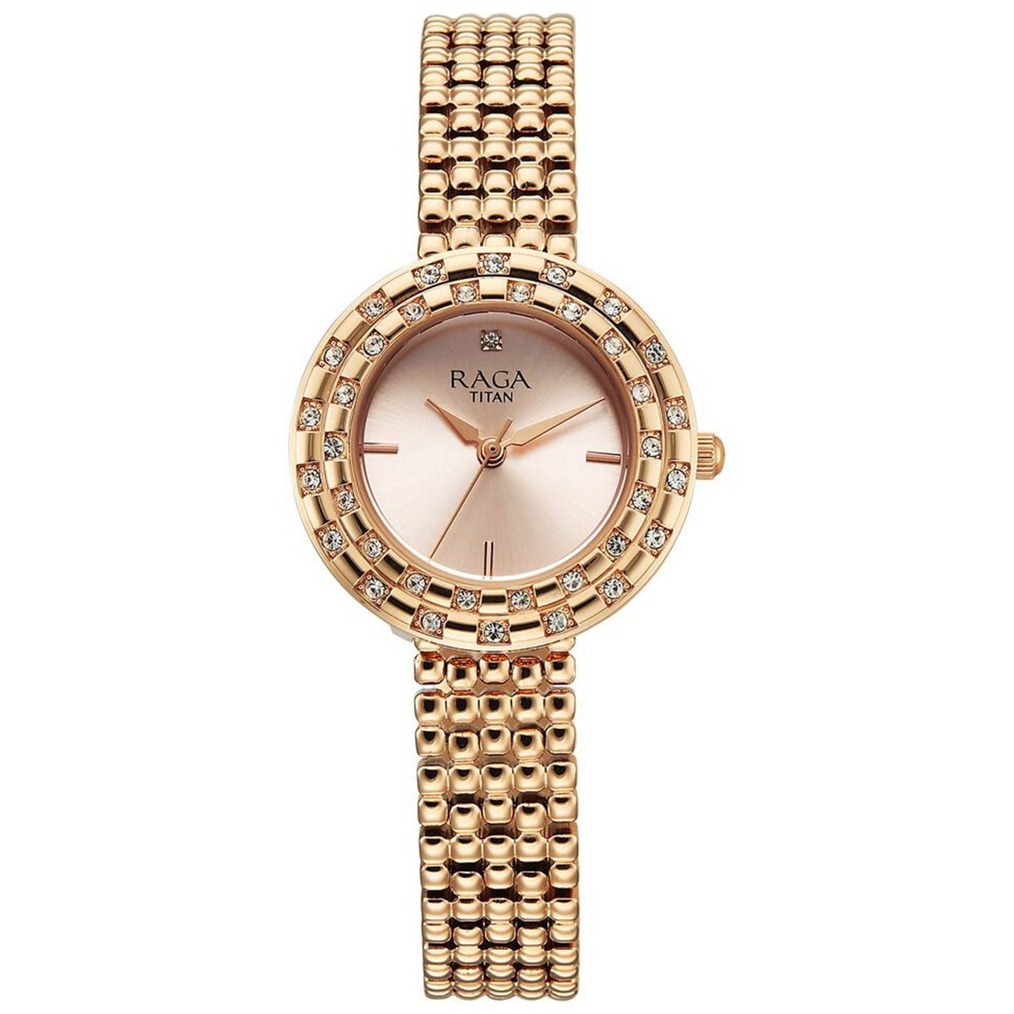Titan Raga Showstopper Quartz Analog Rose Gold Dial Metal Strap Watch For Women