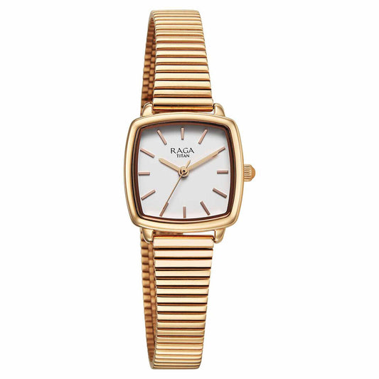 Titan Raga Showstopper Quartz Analog White Dial Metal Strap Watch For Women