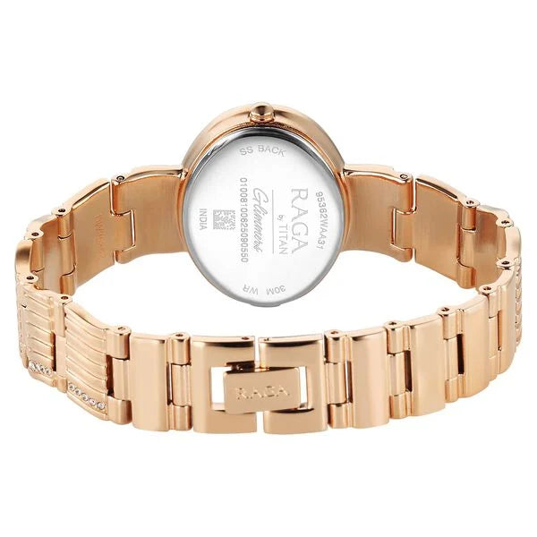 Titan Raga Glimmers Quartz Analog Pink Dial Rose Gold Metal Strap Watch For Women