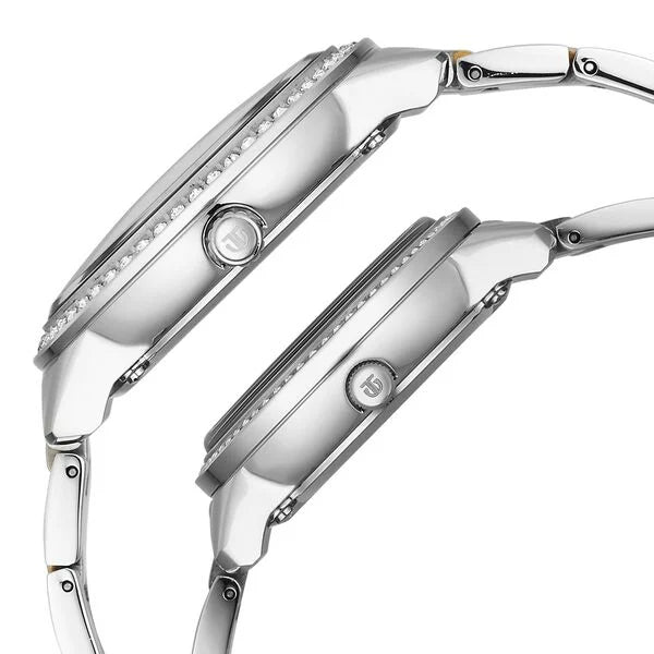 Titan White Dial Two Toned Stainless Steel Strap Analog with Day and Date Quartz Watch for Couple