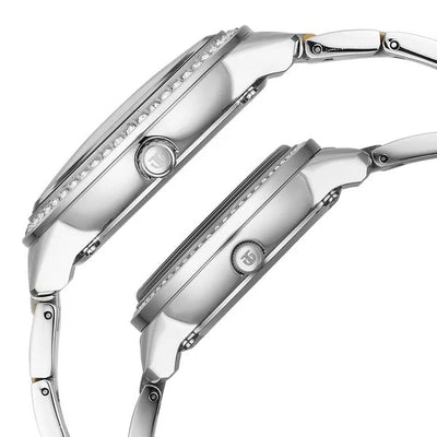 Titan White Dial Two Toned Stainless Steel Strap Analog with Day and Date Quartz Watch for Couple