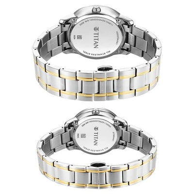 Titan White Dial Two Toned Stainless Steel Strap Analog with Day and Date Quartz Watch for Couple