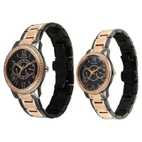 Titan Black Dial Two Toned Stainless Steel Strap Analog with Day and Date Quartz Watch for Couple