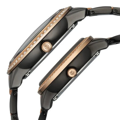 Titan Black Dial Two Toned Stainless Steel Strap Analog with Day and Date Quartz Watch for Couple