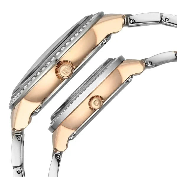 Titan Beige Dial Two Toned Stainless Steel Strap Analog with Day and Date Quartz Watch for Couple