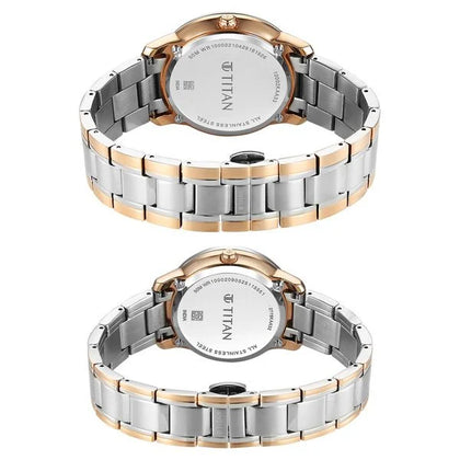 Titan Pink Dial Two Toned Stainless Steel Strap Analog with Day and Date Quartz Watch for Couple