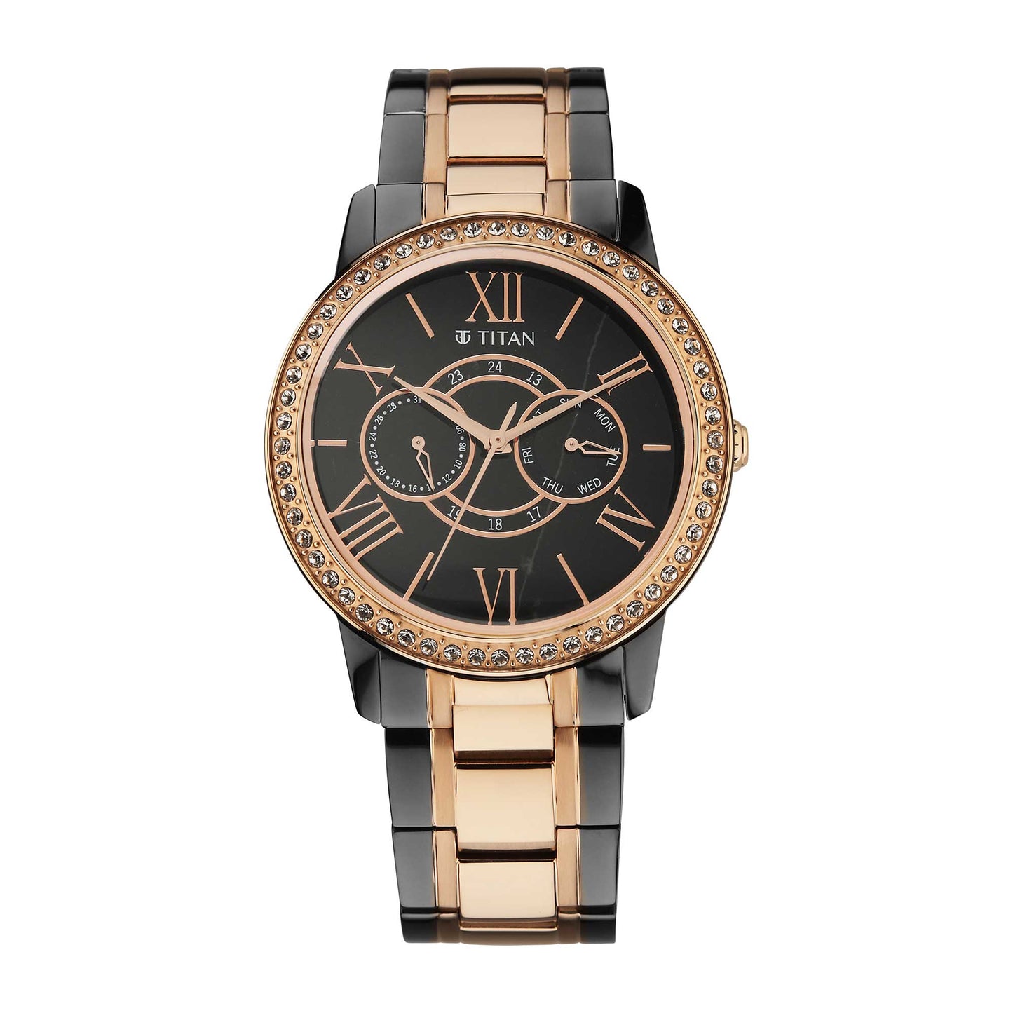 Titan Royale Quartz Multifunction Marble Dial Dual-Tone Stainless Steel Strap Watch for Men