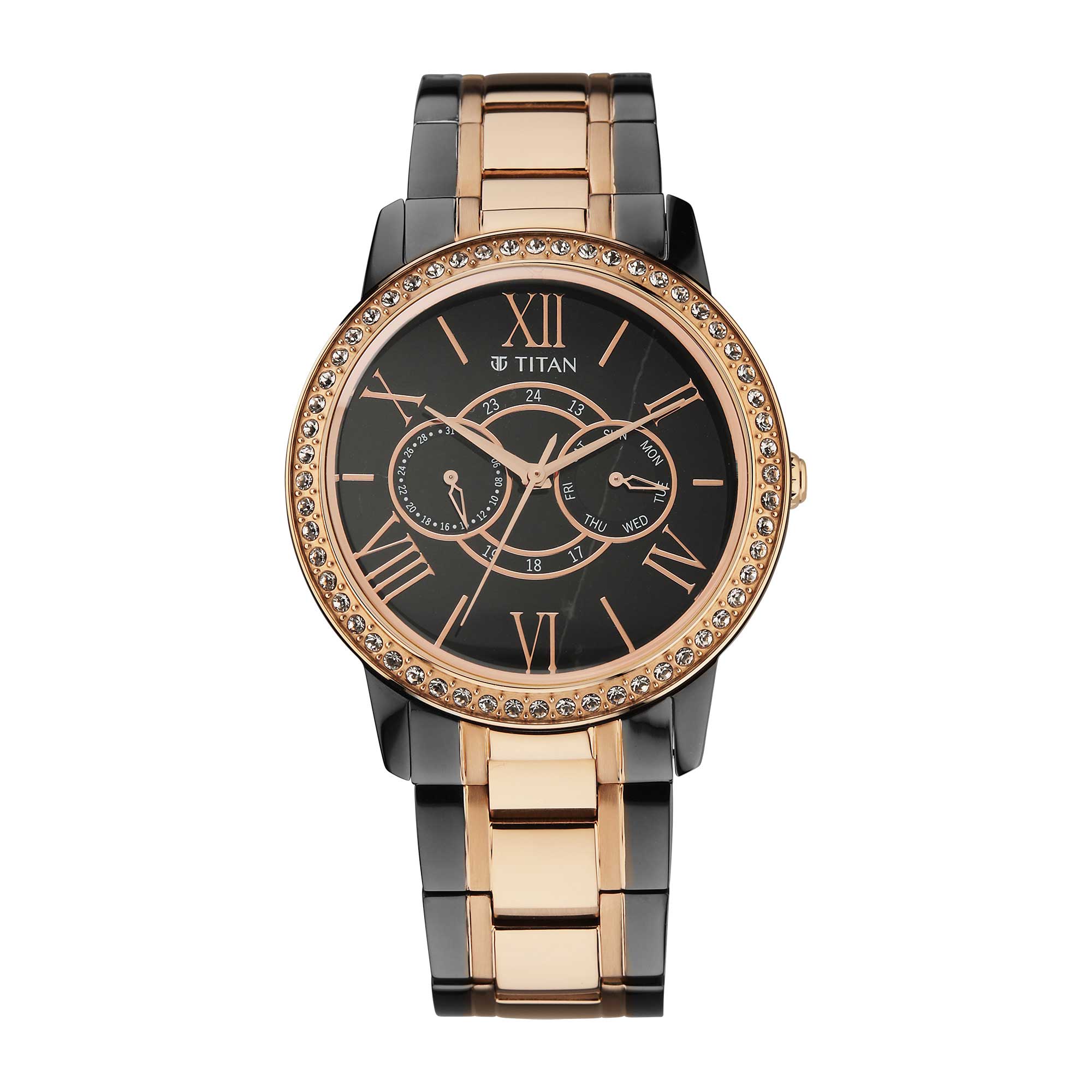 Titan Royale Quartz Multifunction Marble Dial Dual-Tone Stainless Steel Strap Watch for Men