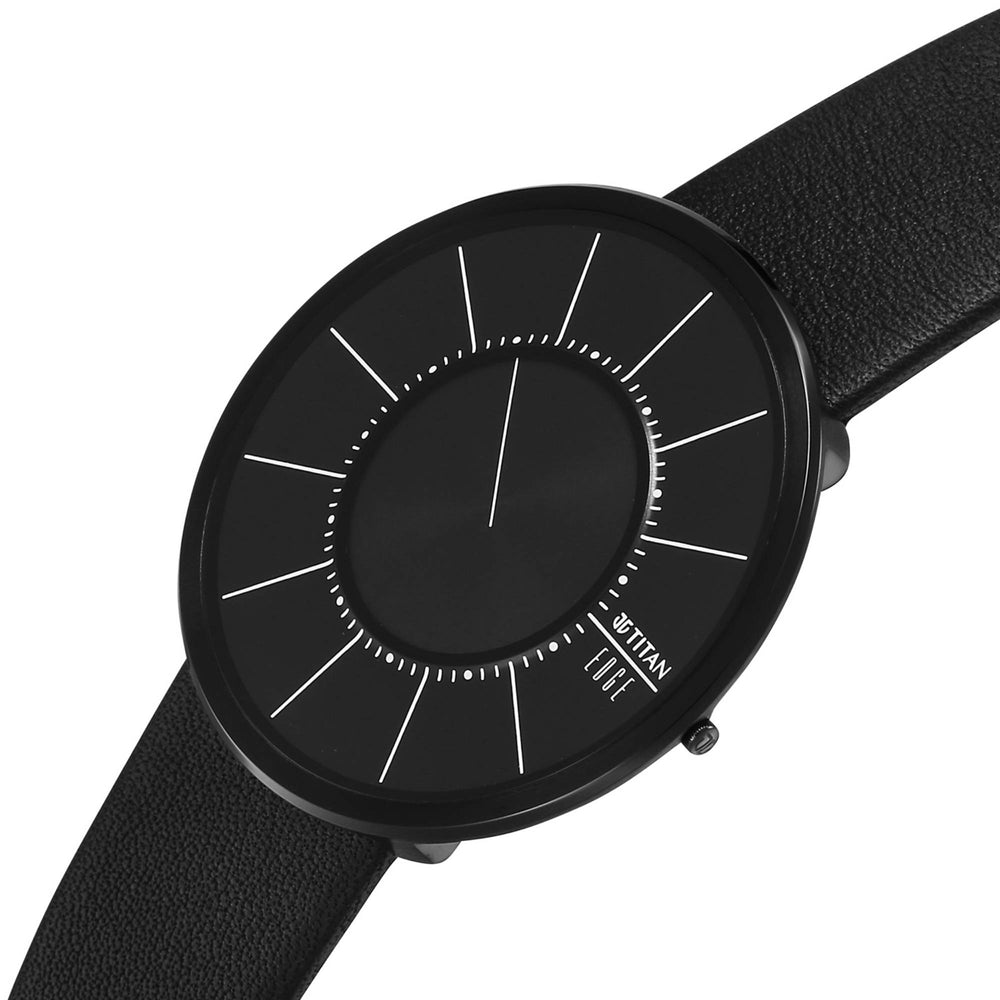 Titan Edge Black Dial Leather Strap Analog Watch for Men