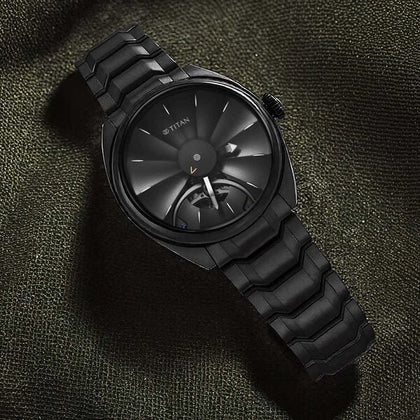 Titan Stellar Black Dial Stainless Steel Strap Automatic Watch