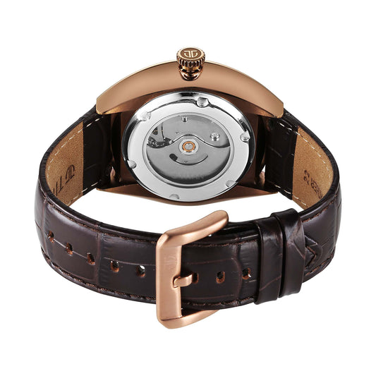 Titan Stellar Cupola Automatic Analog with Sun Moon Phase and Silver Dial Brown Leather Strap Watch for Men
