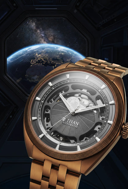 Titan Stellar Cupola Analog with Sun Moon Disc Grey Dial Automatic Watch