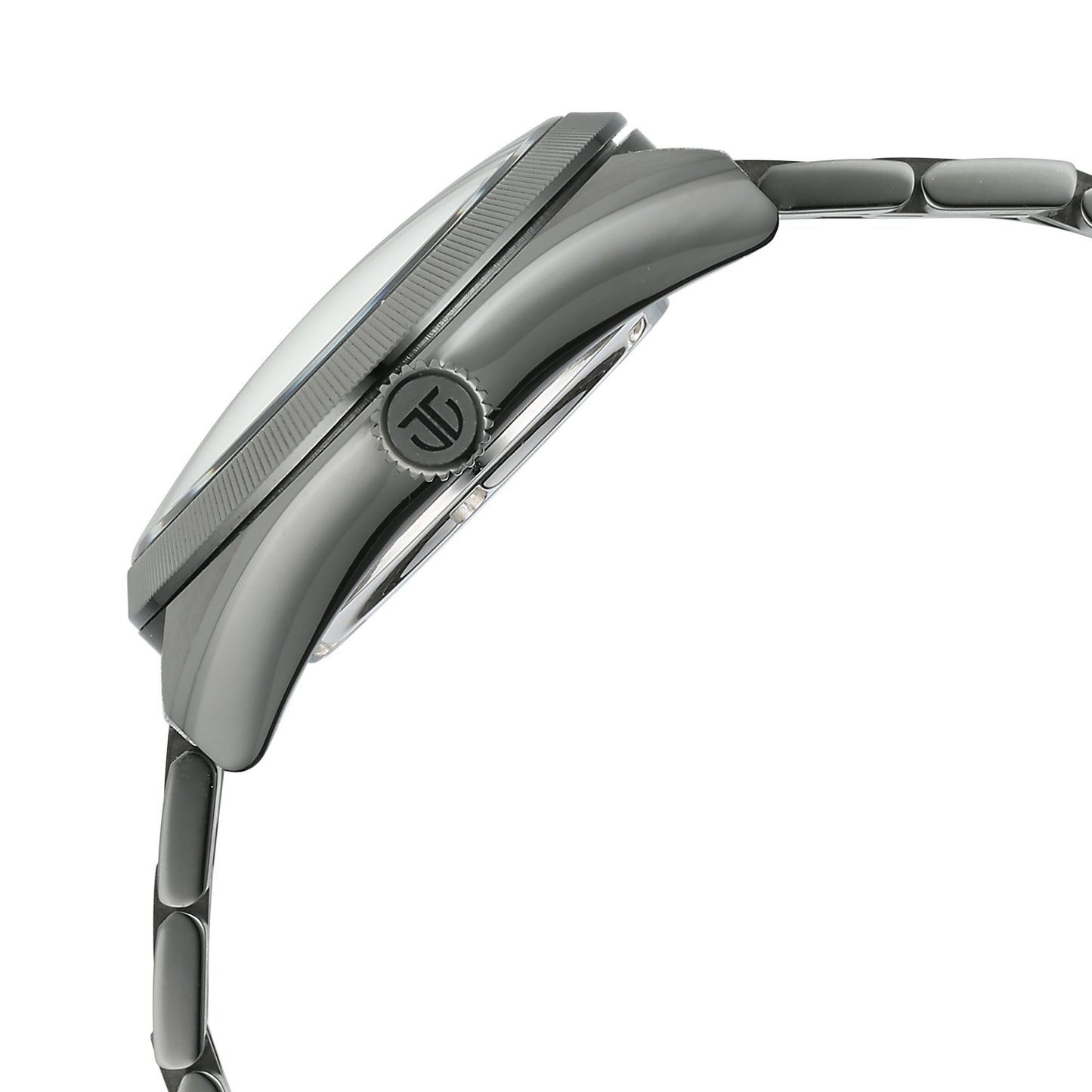 Titan Stellar Cupola Automatic Analog with Sun Moon Phase and Silver Dial Dark Gun Stainless Steel Strap Watch for Men