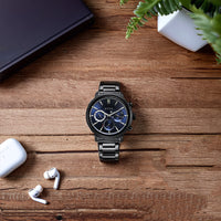 Titan Stellar Multifunction Blue Dial Black Stainless Steel Strap Watch For Men