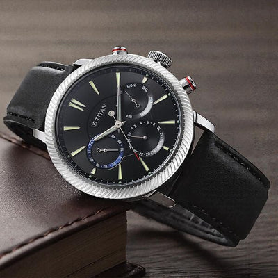 Titan Stellar Black Dial Multifunctional Analog Watch