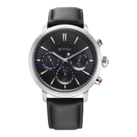 Titan Stellar Quartz Multifunction Black Dial Leather Strap Watch for Men
